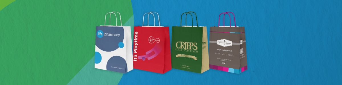 Collection of branded paper carrier bags